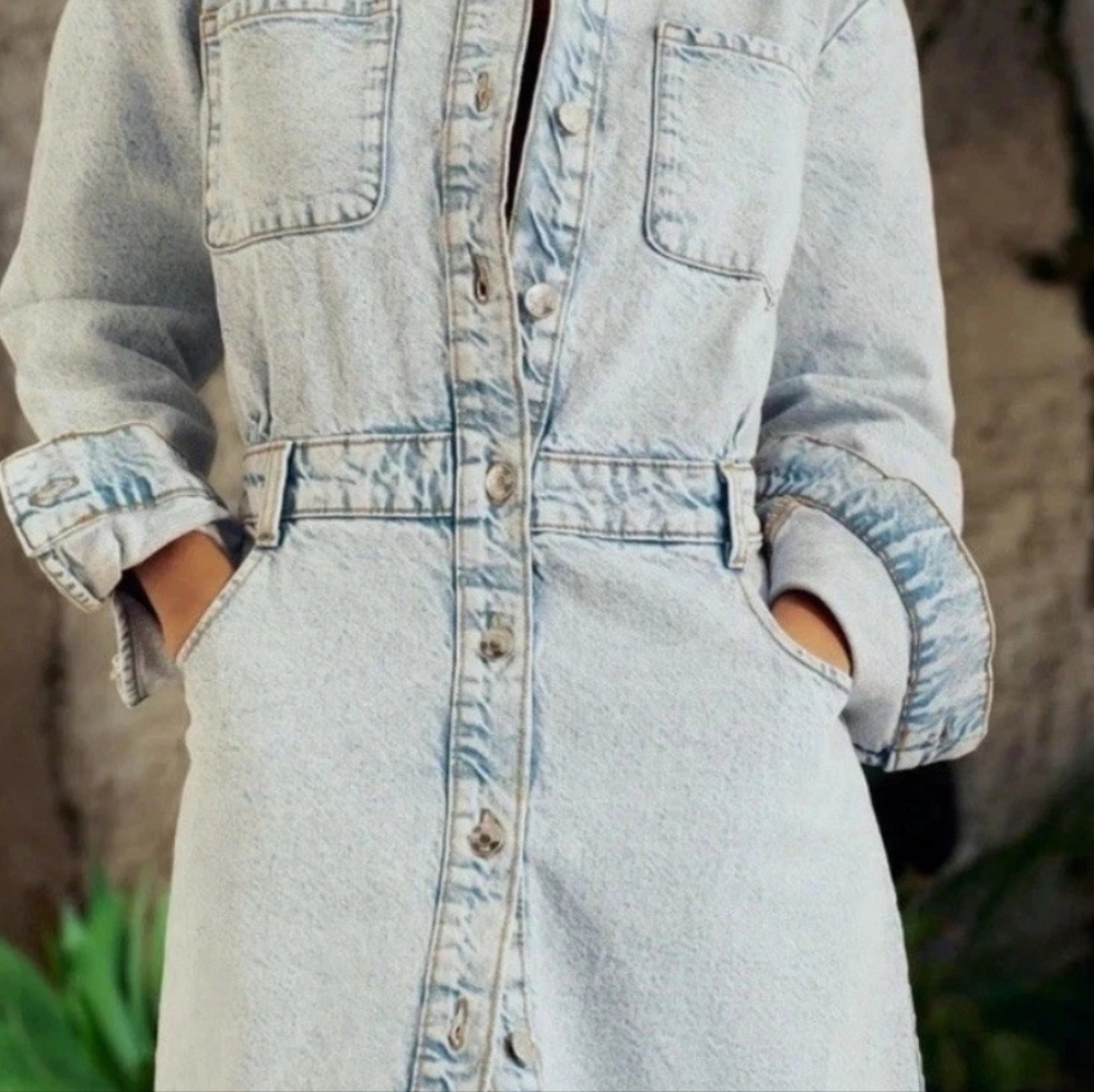 NEW Zara BUTTON DOWN LONG SLEEVE DENIM MIDI DRESS - Picture 8 of 15